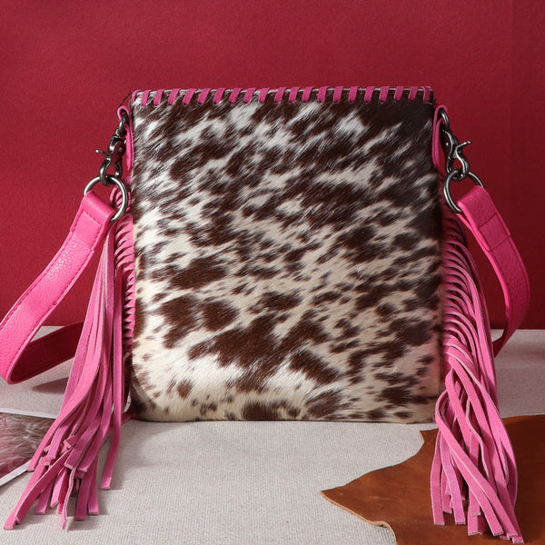 Trinity Ranch Hair-On Cowhide Fringe Concealed Carry Crossbody Bag - Hot Pink