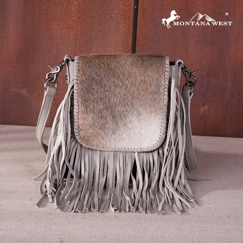 Montana West Genuine Leather Hair-On Collection Fringe Crossbody