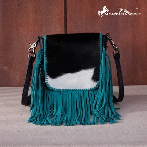 Montana West Genuine Leather Hair-On Collection Fringe Crossbody