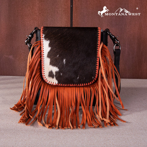 Montana West Genuine Leather Hair-On Collection Fringe Crossbody