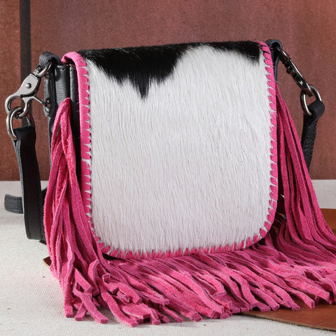 Montana West Genuine Leather Hair-On Collection Fringe Crossbody